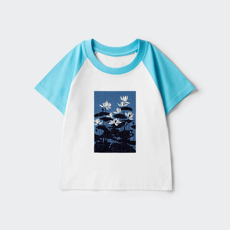 Tokyo-Tiger Blue Lotus Japanese Art Kids Raglan T-shirt