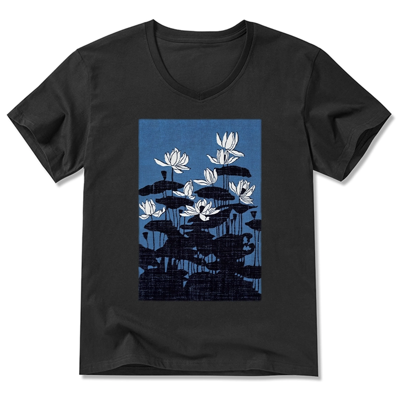 Tokyo-Tiger Blue Lotus Japanese Art V-Neck Classic T-Shirt