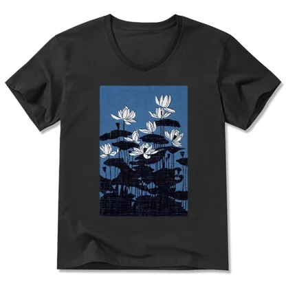Tokyo-Tiger Blue Lotus Japanese Art V-Neck Classic T-Shirt