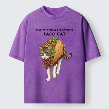 Tokyo-Tiger Cat In A Taco Shell Washed T-Shirt
