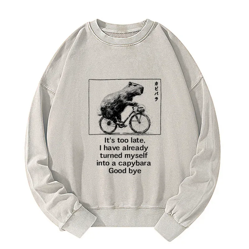 Tokyo-Tiger Funny Capybara Riding A Bicycle Washed Sweatshirt Sale