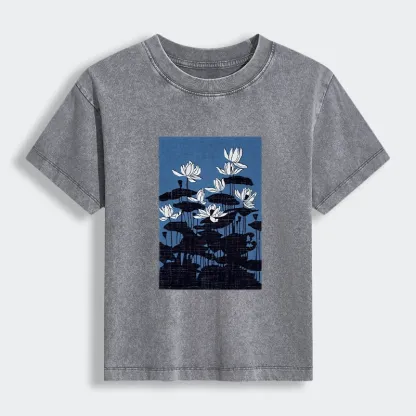 Tokyo-Tiger Blue Lotus Japanese Art Women's Washed T-shirt