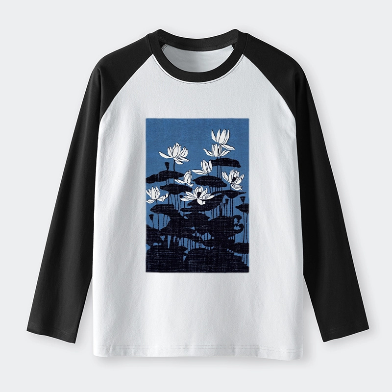 Tokyo-Tiger Blue Lotus Japanese Art Raglan Long Sleeve T-shirt