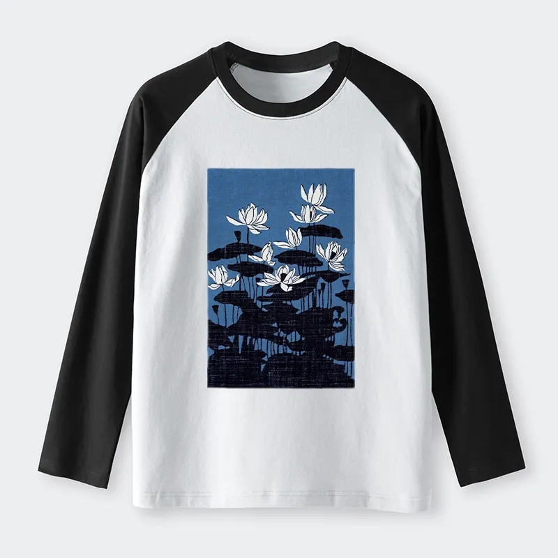 Tokyo-Tiger Blue Lotus Japanese Art Raglan Long Sleeve T-shirt