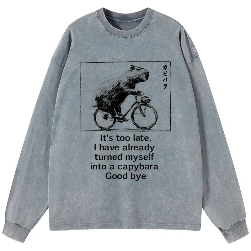 Tokyo-Tiger Funny Capybara Riding A Bicycle Washed Long Sleeve T-Shirt
