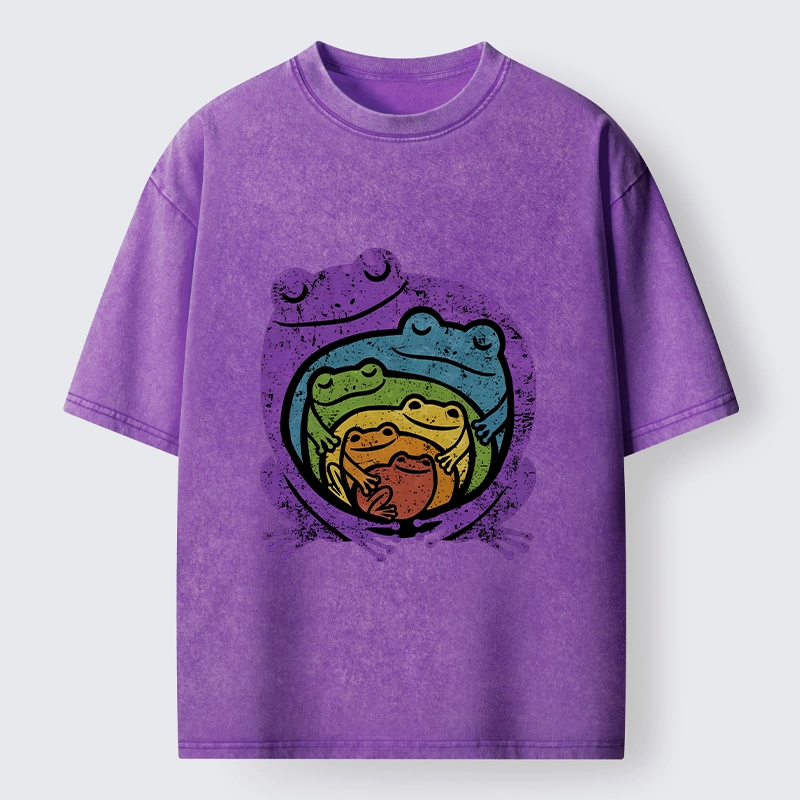 Tokyo-Tiger Rainbow Frogs Hugging Washed T-Shirt
