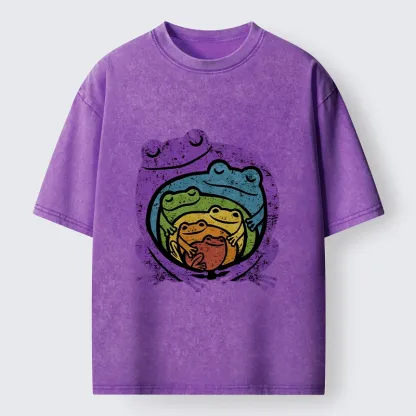Tokyo-Tiger Rainbow Frogs Hugging Washed T-Shirt