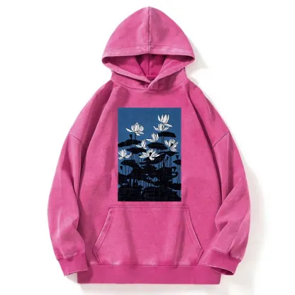 Tokyo-Tiger Blue Lotus Japanese Art Washed Hoodie