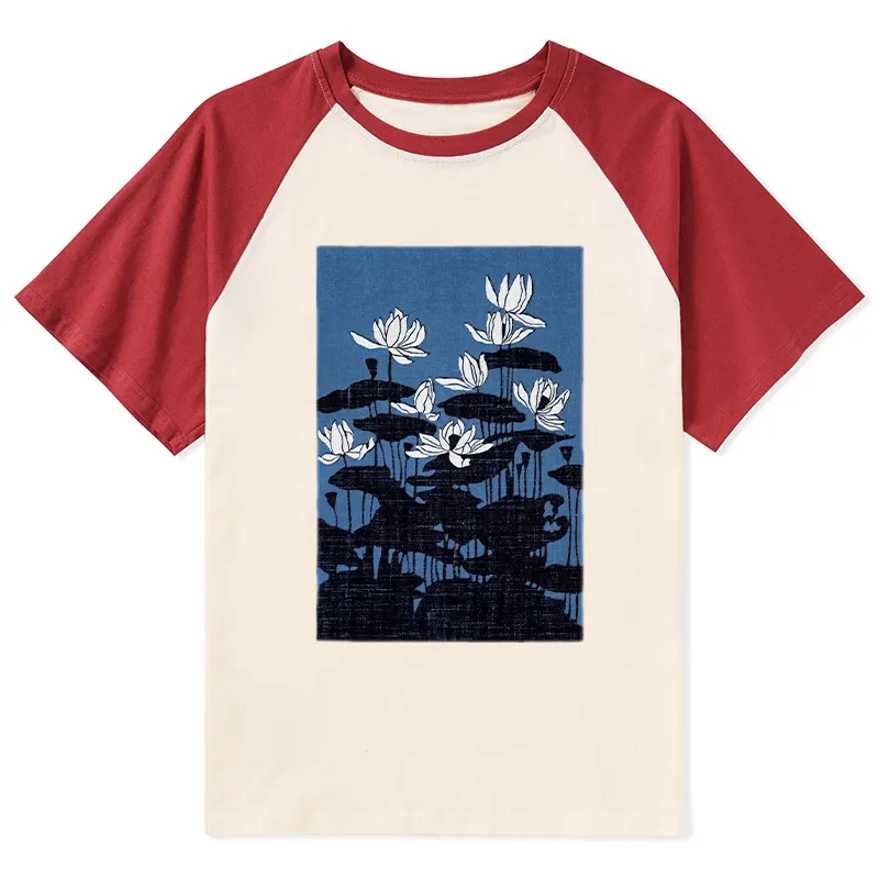 Tokyo-Tiger Blue Lotus Japanese Art Raglan T-shirt Sale
