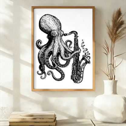 Tokyo-Tiger Octopus Playing Saxophone Wall Art Poster