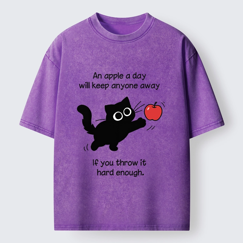 Tokyo-Tiger Funny Cat Throwing Apple Meme Washed T-Shirt