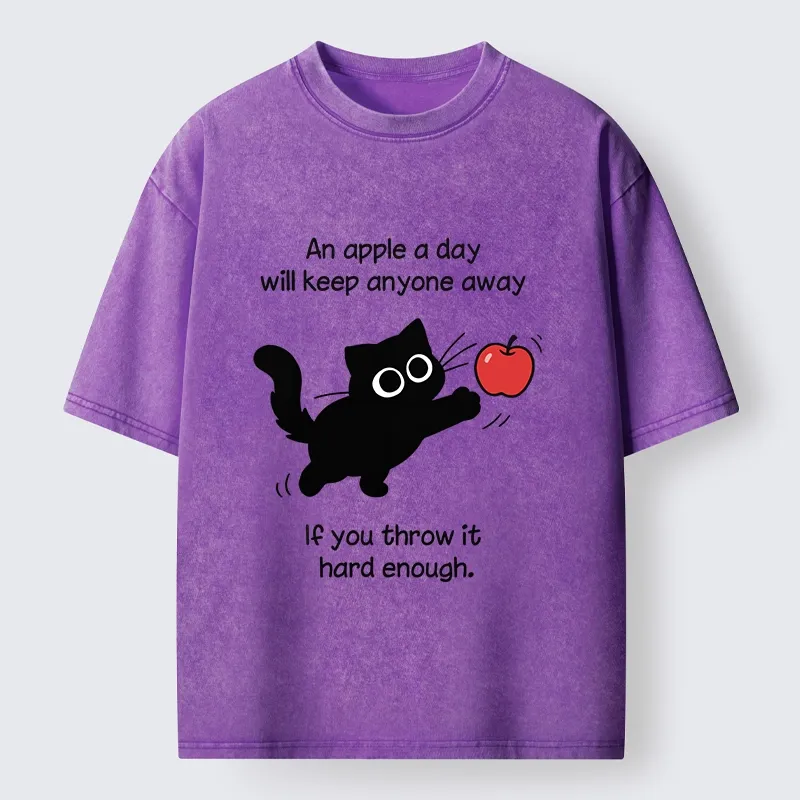 Tokyo-Tiger Funny Cat Throwing Apple Meme Washed T-Shirt