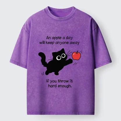 Tokyo-Tiger Funny Cat Throwing Apple Meme Washed T-Shirt
