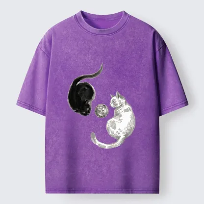Tokyo-Tiger Cool Yin Yang Cat Art Washed T-Shirt