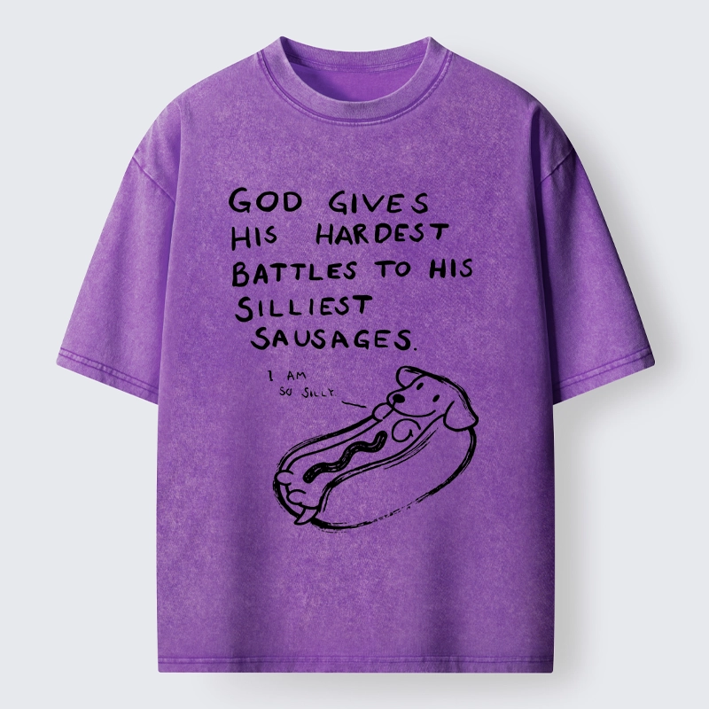 Tokyo-Tiger Silly Sausage Dog Meme Washed T-Shirt
