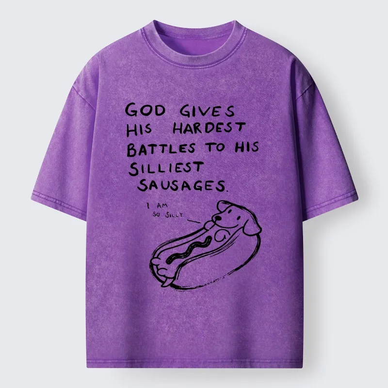 Tokyo-Tiger Silly Sausage Dog Meme Washed T-Shirt