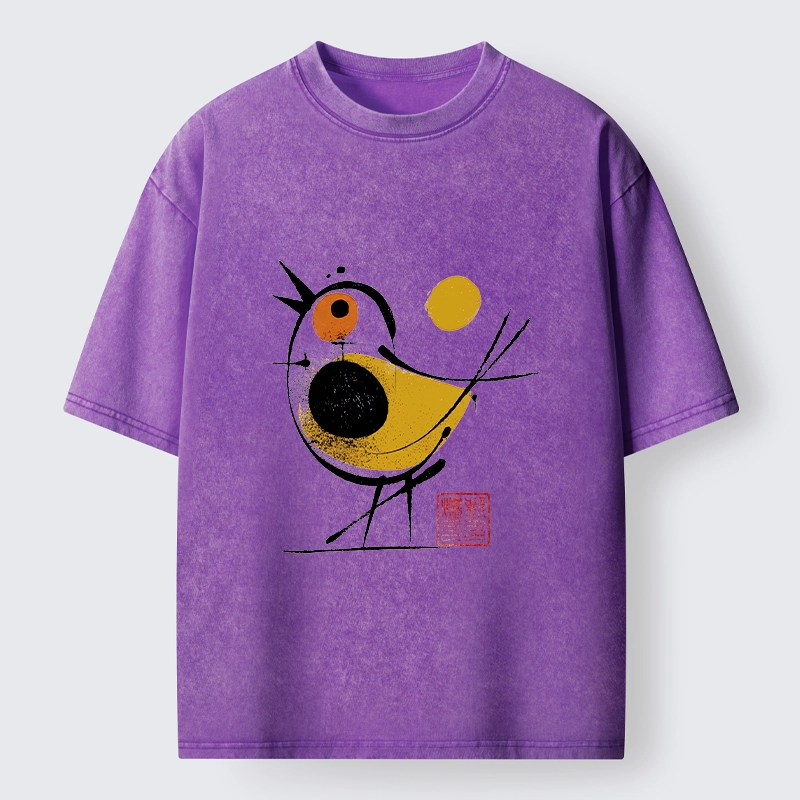Tokyo-Tiger Aesthetic Yellow And Black Bird Washed T-Shirt