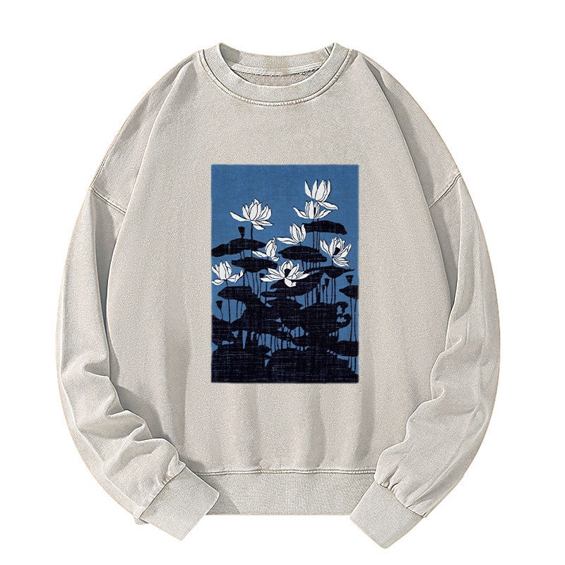 Tokyo-Tiger Blue Lotus Japanese Art Washed Sweatshirt