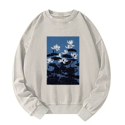 Tokyo-Tiger Blue Lotus Japanese Art Washed Sweatshirt
