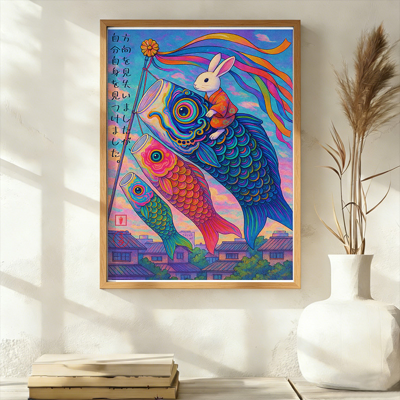 Tokyo-Tiger Ukiyoe Rabbit Ride Carp Streamer Wall Art Poster