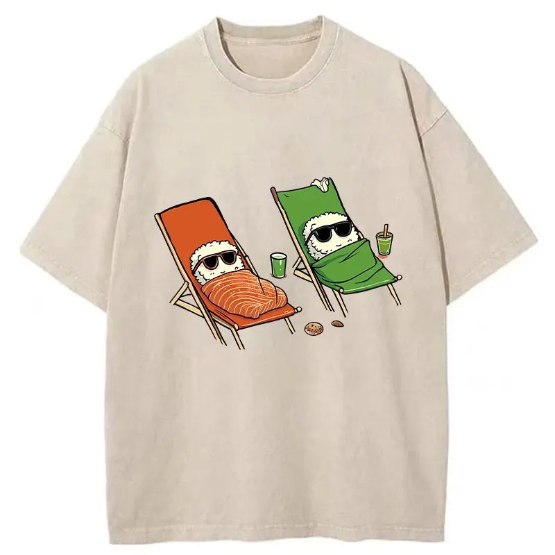 Tokyo-Tiger Funny Sushi Sunbathing Washed T-Shirt Sale