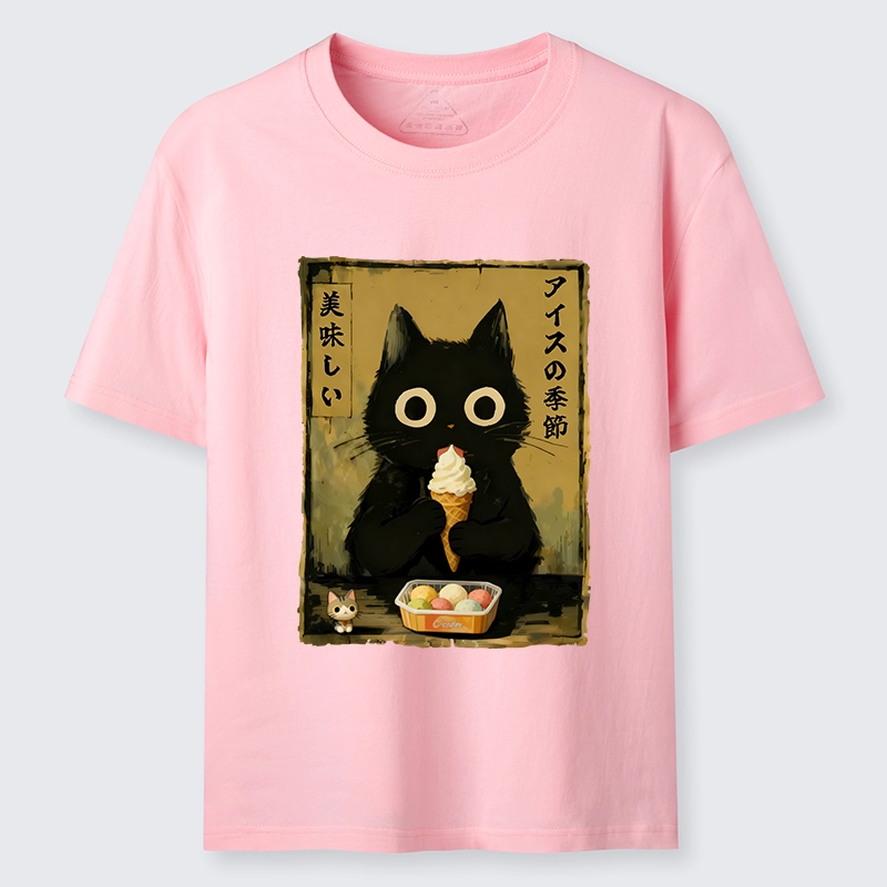 Tokyo-Tiger Black Cat Loves Ice Cream Classic T-Shirt