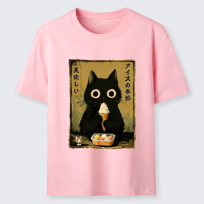 Tokyo-Tiger Black Cat Loves Ice Cream Classic T-Shirt