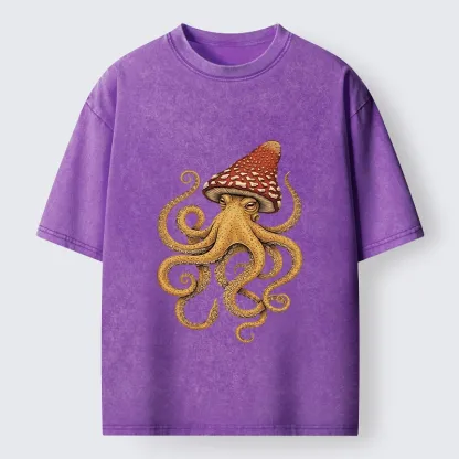 Tokyo-Tiger Mushroom Octopus Fantasy Art Washed T-Shirt
