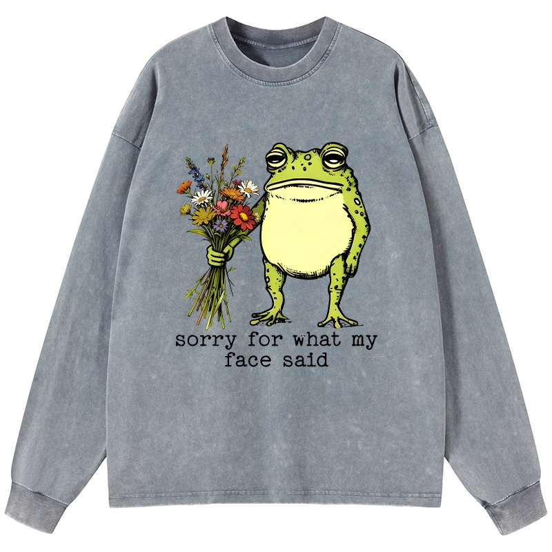 Tokyo-Tiger Frog Sorry Mode Activated Washed Long Sleeve T-Shirt