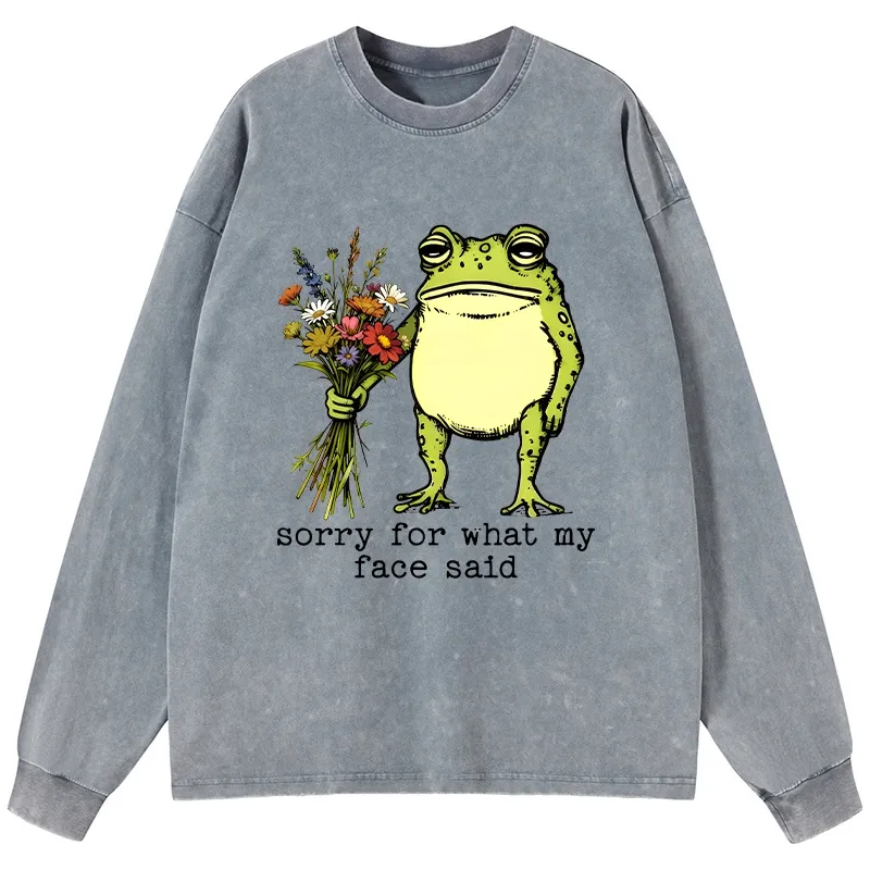 Tokyo-Tiger Frog Sorry Mode Activated Washed Long Sleeve T-Shirt Sale