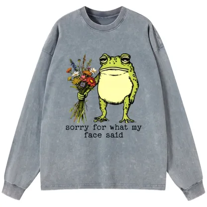 Tokyo-Tiger Frog Sorry Mode Activated Washed Long Sleeve T-Shirt