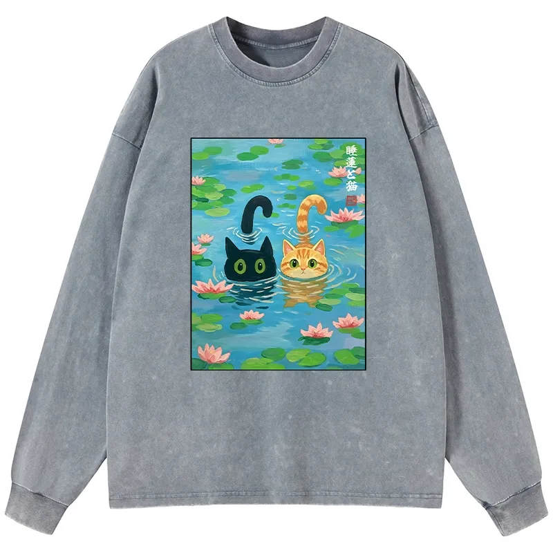 Tokyo-Tiger Cats In The Lotus Pond Long Sleeve T-Shirt Sale
