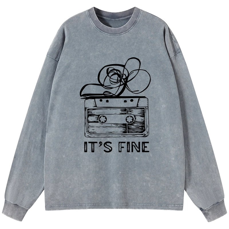 Tokyo-Tiger Cassette Fine Meme Washed Long Sleeve T-Shirt