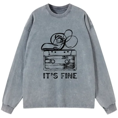 Tokyo-Tiger Cassette Fine Meme Washed Long Sleeve T-Shirt