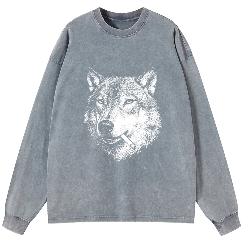 Tokyo-Tiger Cool Wolf Meme Bad Decisions Pending Washed Long Sleeve T-Shirt