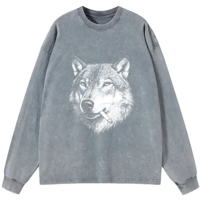 Tokyo-Tiger Cool Wolf Meme Bad Decisions Pending Washed Long Sleeve T-Shirt