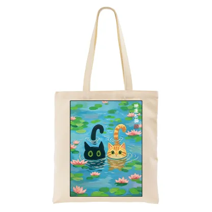 Tokyo-Tiger Cats In The Lotus Pond Tote Bag