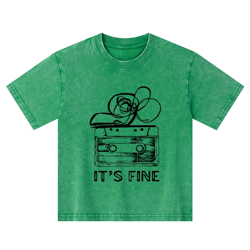 Tokyo-Tiger Cassette Fine Meme Kids Washed T-Shirt