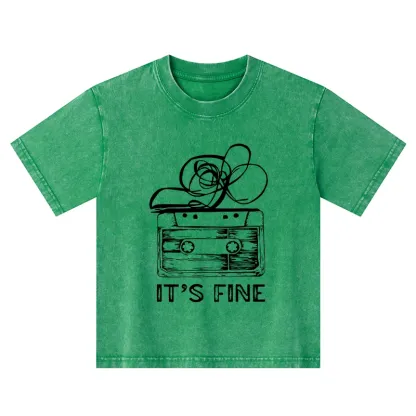 Tokyo-Tiger Cassette Fine Meme Kids Washed T-Shirt