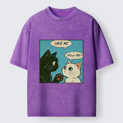Tokyo-Tiger Black White Cat Office Meme Washed T-Shirt