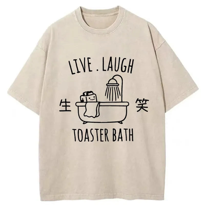 Tokyo-Tiger Live Laugh Toaster Bath Washed T-Shirt