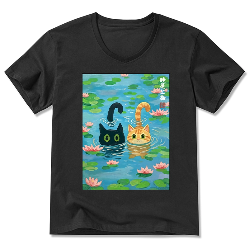 Tokyo-Tiger Cats In The Lotus Pond V-Neck Classic T-Shirt