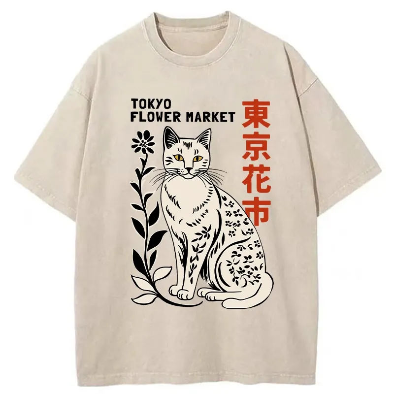 Tokyo-Tiger Flower Market Tokyo Washed T-Shirt