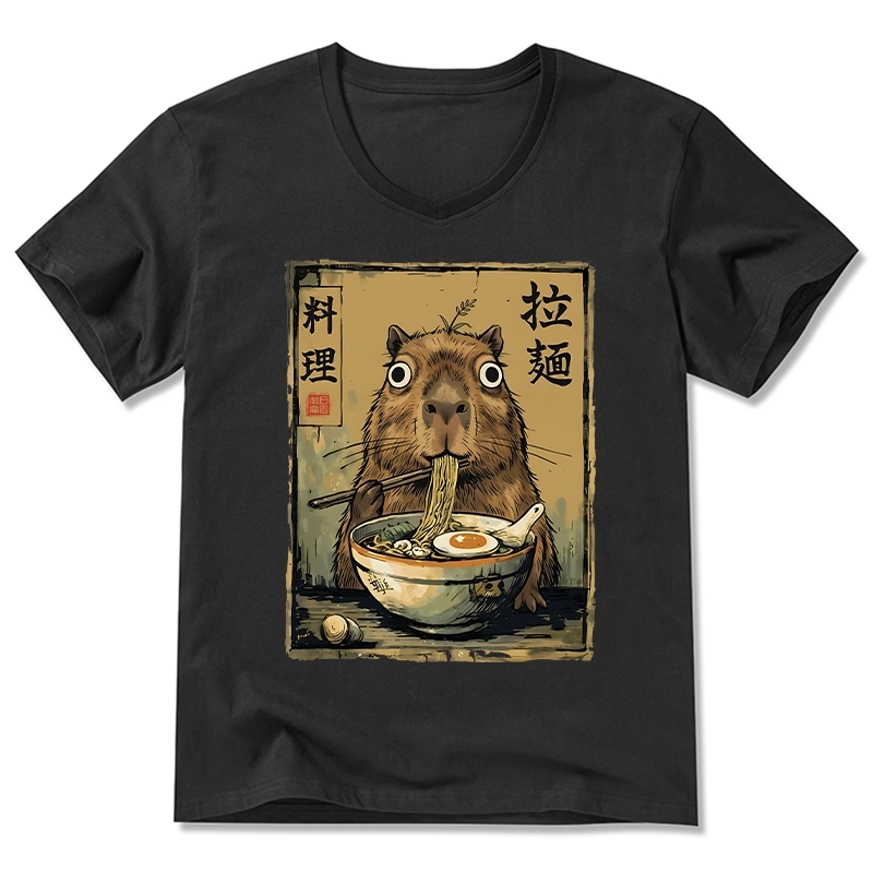 Tokyo-Tiger Cute Capybara Eating Ramen V-Neck Classic T-Shirt