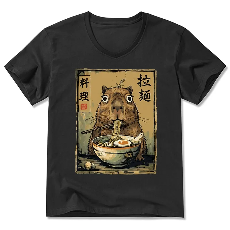 Tokyo-Tiger Cute Capybara Eating Ramen V-Neck Classic T-Shirt