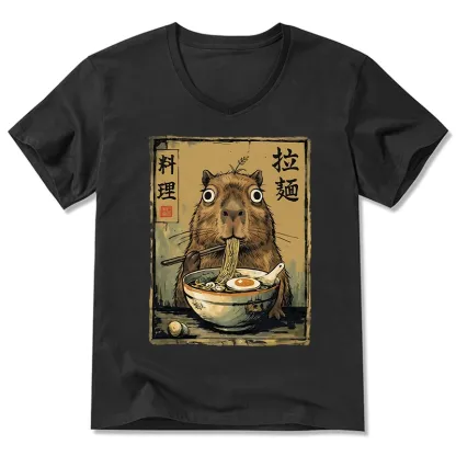 Tokyo-Tiger Cute Capybara Eating Ramen V-Neck Classic T-Shirt