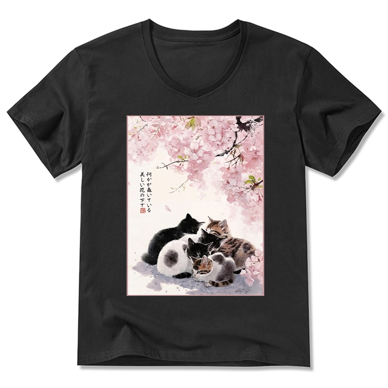 Tokyo-Tiger Cute Cats Sakura Garden V-Neck Classic T-Shirt
