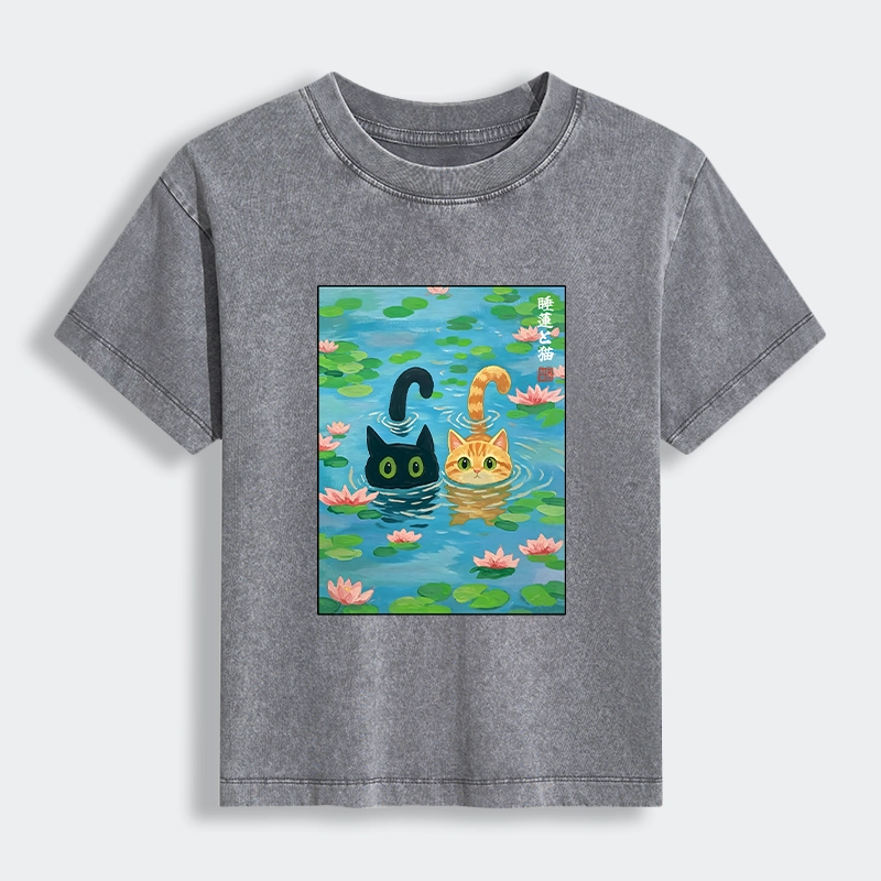 Tokyo-Tiger Cats In The Lotus Pond Women's Washed T-shirt
