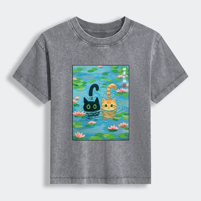 Tokyo-Tiger Cats In The Lotus Pond Women's Washed T-shirt