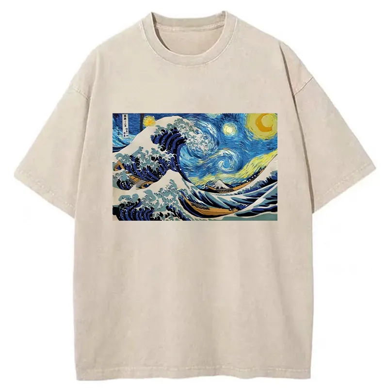 Tokyo-Tiger Great Wave Off Starry Night Washed T-Shirt